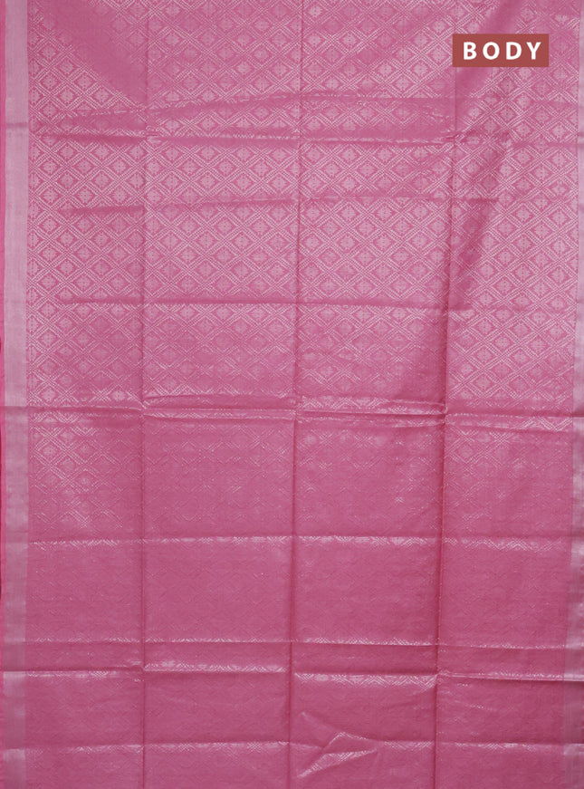 Semi munga jacquard saree light pink with allover silver zari weaves and zari woven border