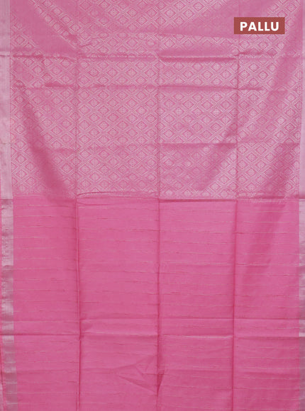 Semi munga jacquard saree light pink with allover silver zari weaves and zari woven border