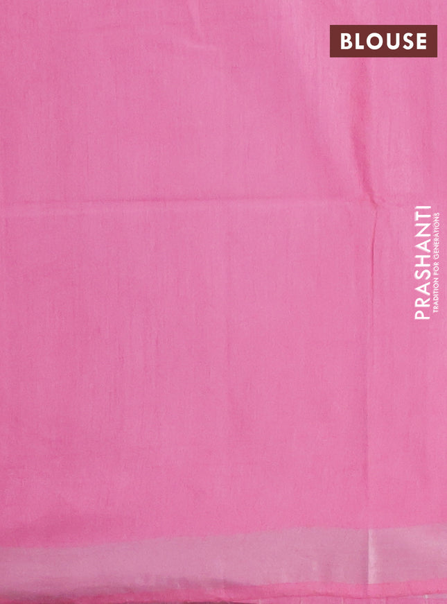 Semi munga jacquard saree light pink with allover silver zari weaves and zari woven border