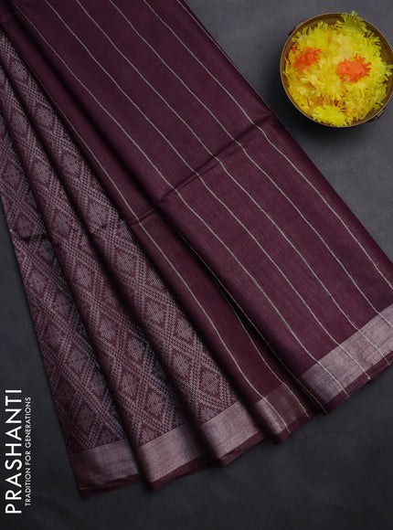 Semi munga jacquard saree wine shade with allover silver zari weaves and zari woven border