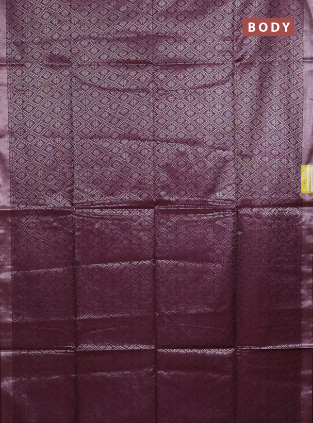 Semi munga jacquard saree wine shade with allover silver zari weaves and zari woven border