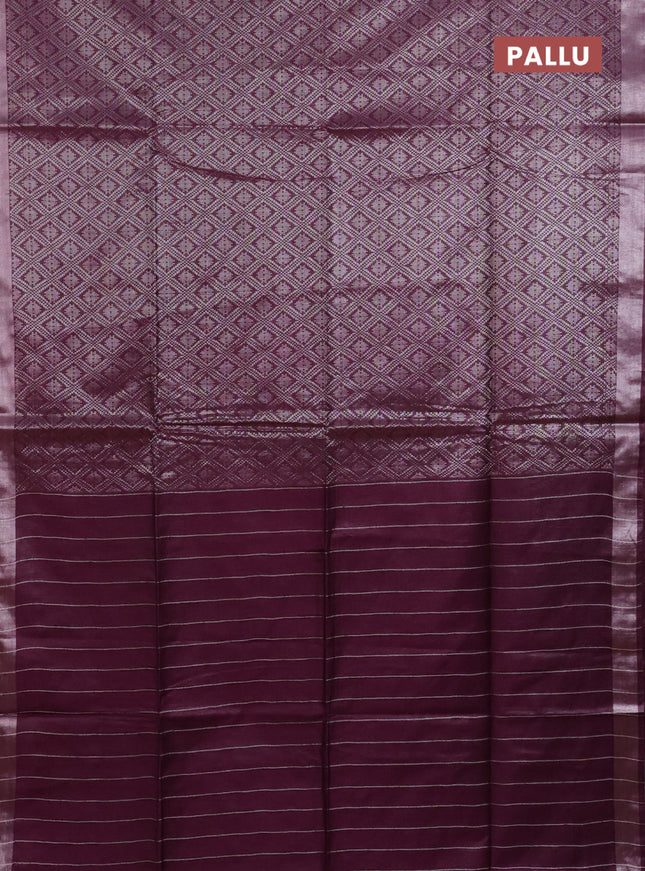 Semi munga jacquard saree wine shade with allover silver zari weaves and zari woven border