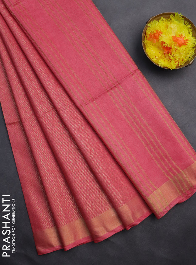 Semi munga jacquard saree peach pink with allover zari weaves and zari woven border