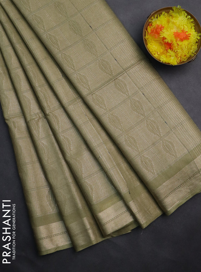 Semi munga jacquard saree green shade with allover zari weaves and zari woven border