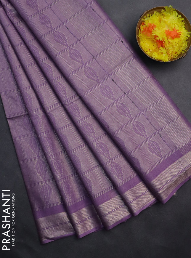 Semi munga jacquard saree lavender with allover zari weaves and zari woven border