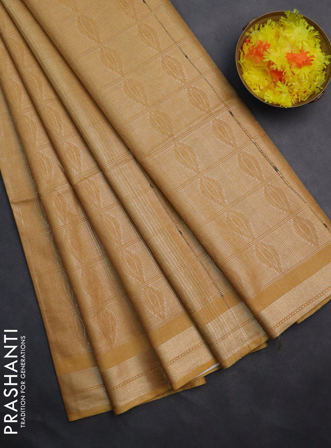 Semi munga jacquard saree mustard yellow with allover zari weaves and zari woven border