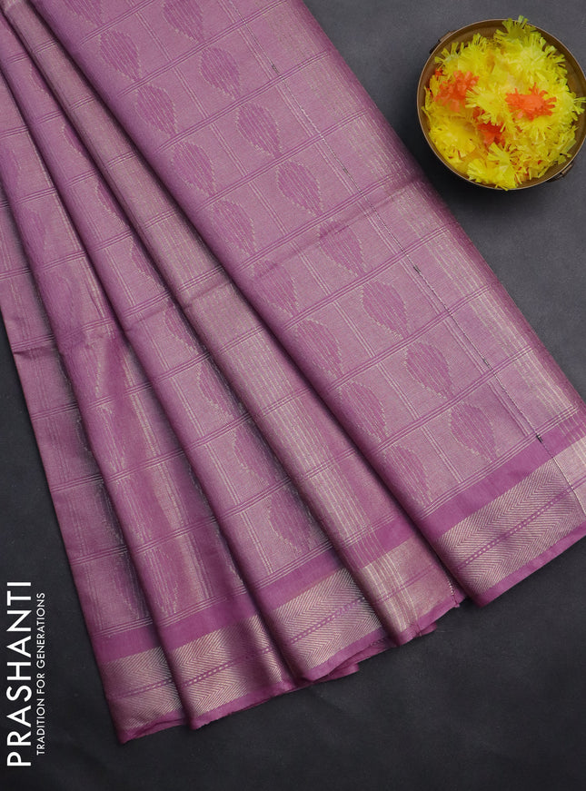 Semi munga jacquard saree lavender with allover zari weaves and zari woven border