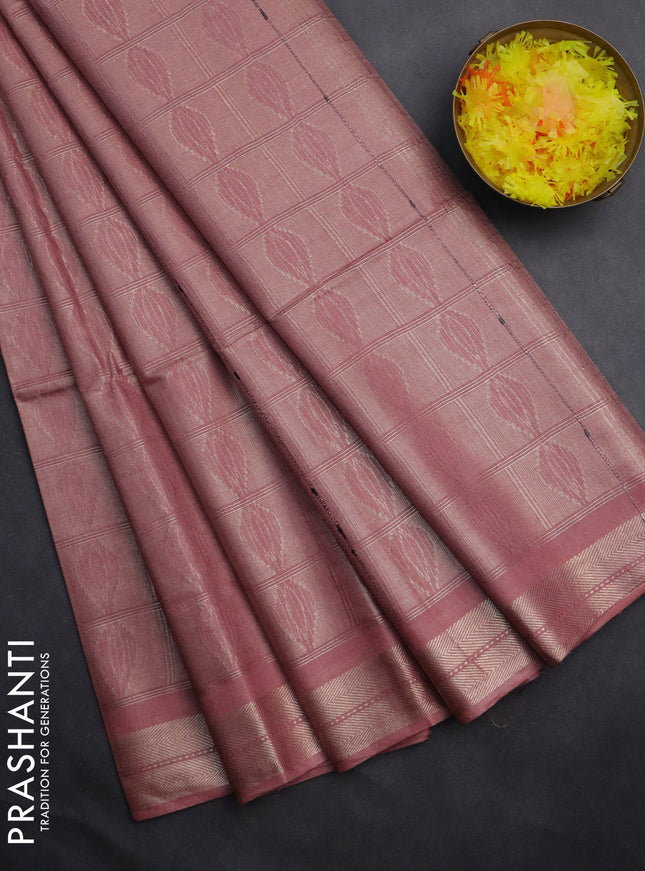 Semi munga jacquard saree pastel pink with allover zari weaves and zari woven border
