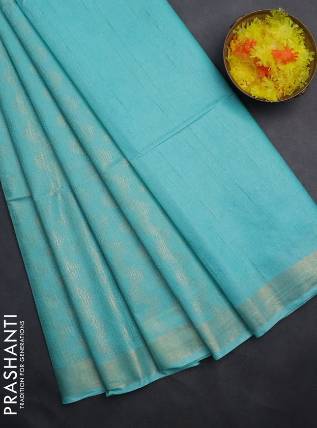 Semi munga jacquard saree teal blue with allover zari weaves and zari woven border
