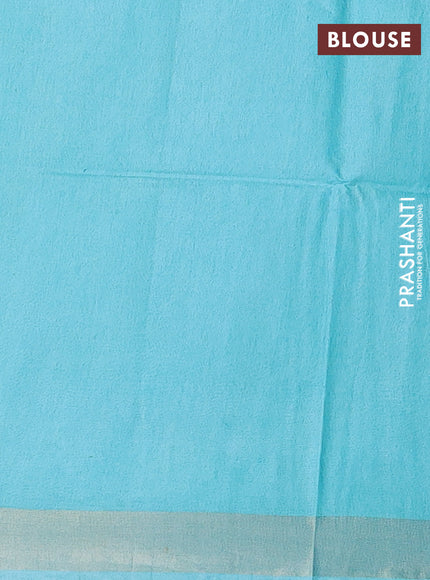 Semi munga jacquard saree teal blue with allover zari weaves and zari woven border