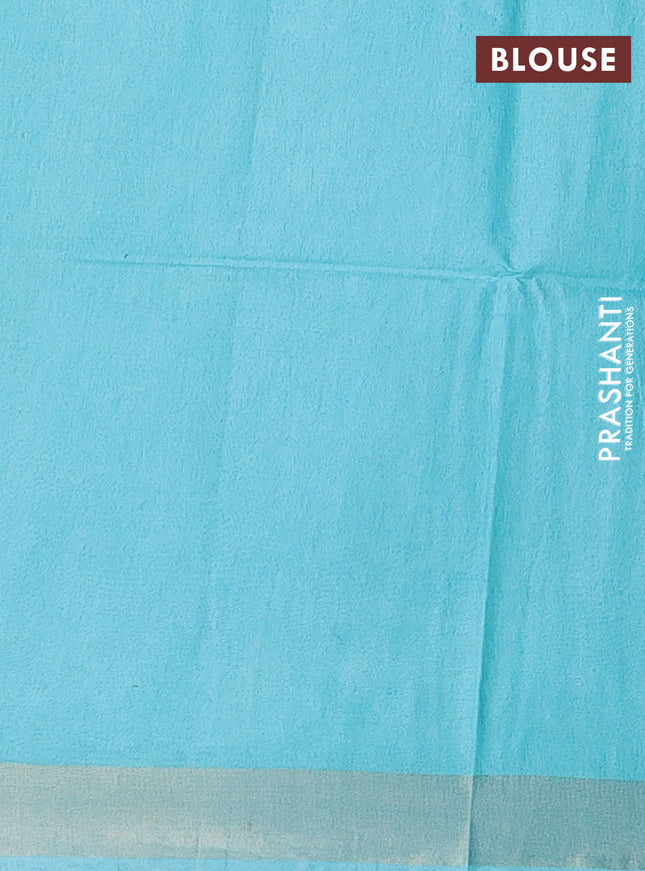 Semi munga jacquard saree teal blue with allover zari weaves and zari woven border