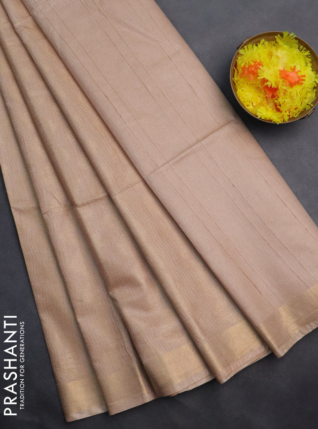 Semi munga jacquard saree beige with allover zari weaves and zari woven border