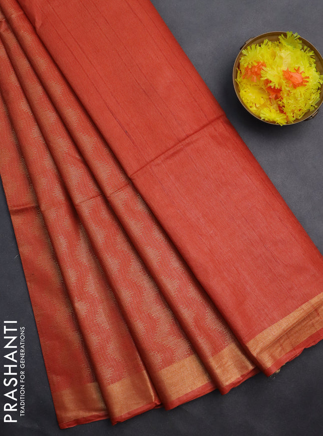 Semi munga jacquard saree orange with allover zari weaves and zari woven border