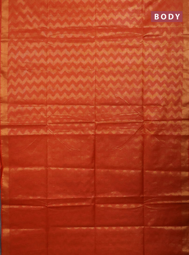 Semi munga jacquard saree orange with allover zari weaves and zari woven border