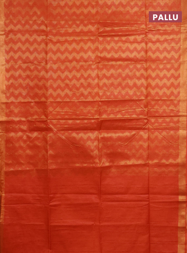 Semi munga jacquard saree orange with allover zari weaves and zari woven border