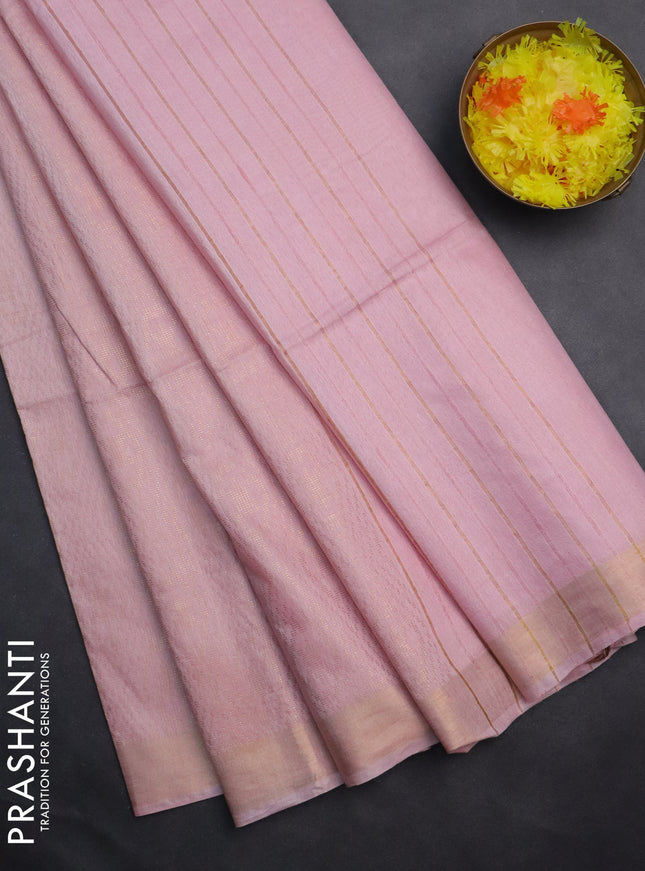 Semi munga jacquard saree baby pink with allover zari weaves and zari woven border