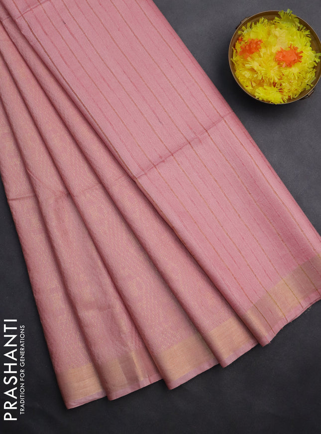 Semi munga jacquard saree peach pink with allover zari weaves and zari woven border
