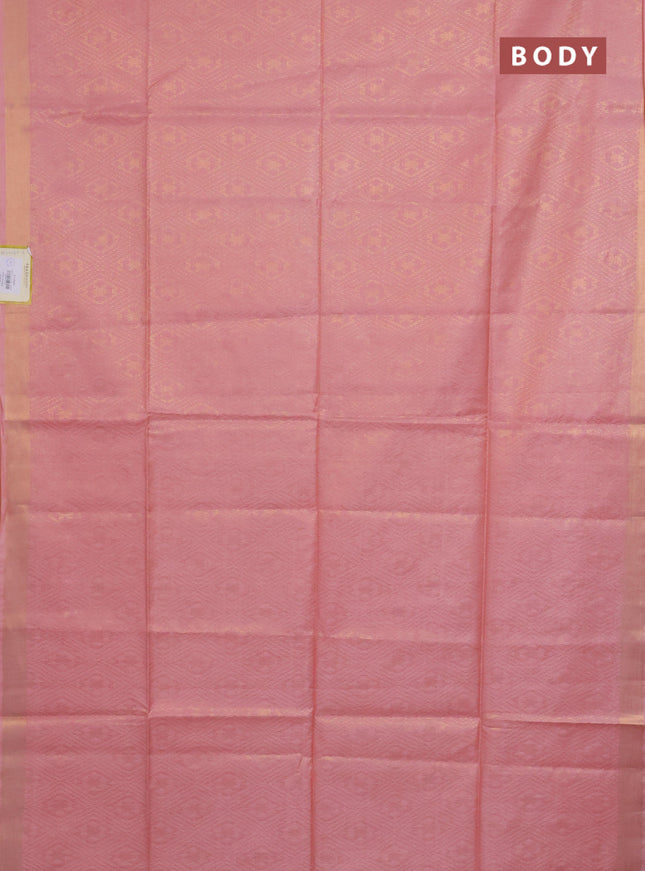 Semi munga jacquard saree peach pink with allover zari weaves and zari woven border