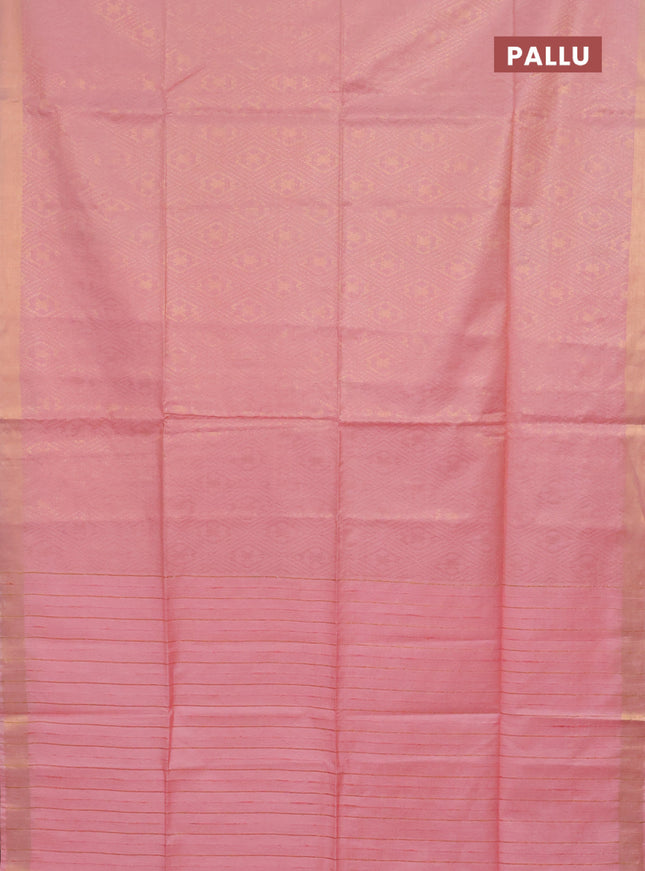 Semi munga jacquard saree peach pink with allover zari weaves and zari woven border