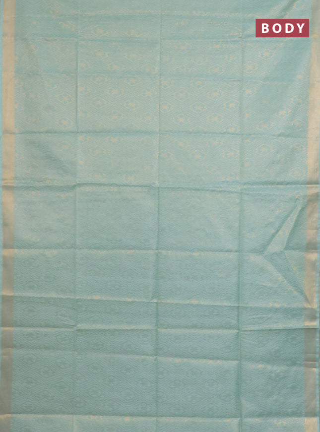 Semi munga jacquard saree pastel green with allover zari weaves and zari woven border