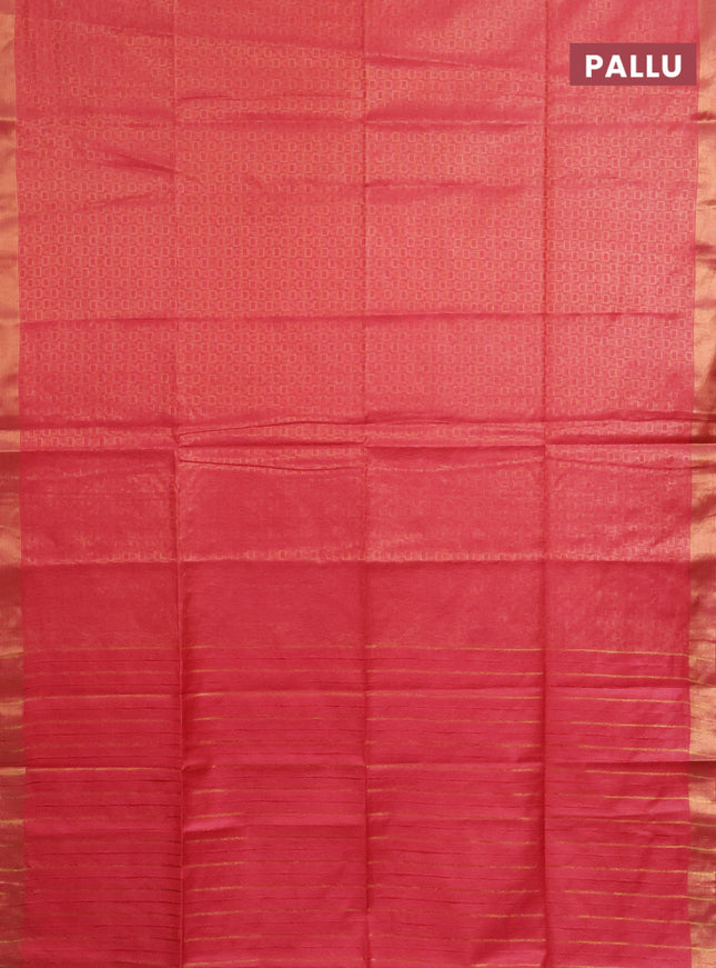 Semi munga jacquard saree peach pink with allover zari weaves and zari woven border