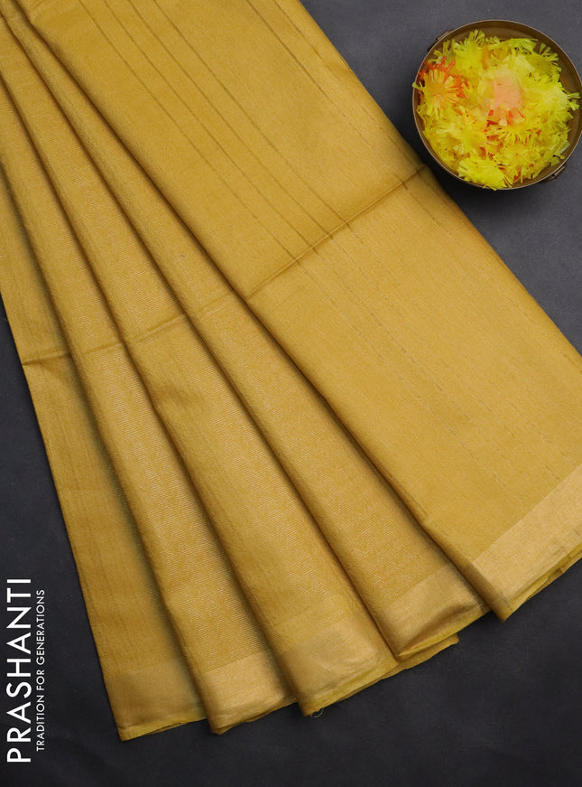 Semi munga jacquard saree yellow with allover zari weaves and zari woven border