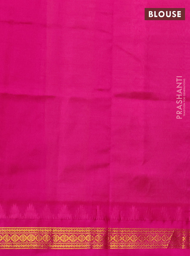 Kuppadam silk cotton saree sandal and pink with allover zari checks & buttas and temple design zari woven border