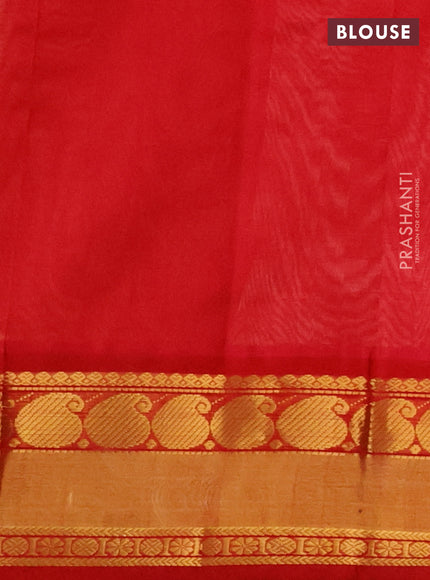 Kuppadam silk cotton saree cream and red with plain body and paisley zari woven border