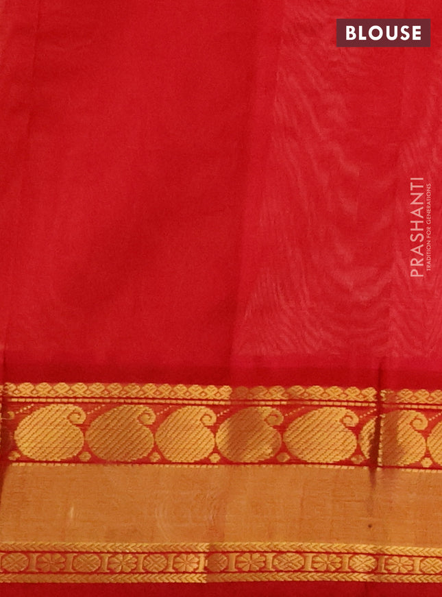 Kuppadam silk cotton saree cream and red with plain body and paisley zari woven border