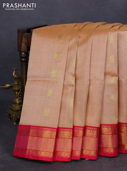 Kuppadam silk cotton saree sandal and pink with zari woven buttas and zari woven border