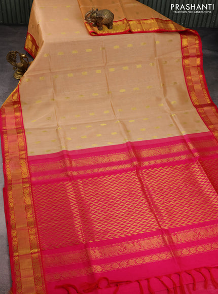 Kuppadam silk cotton saree sandal and pink with zari woven buttas and zari woven border