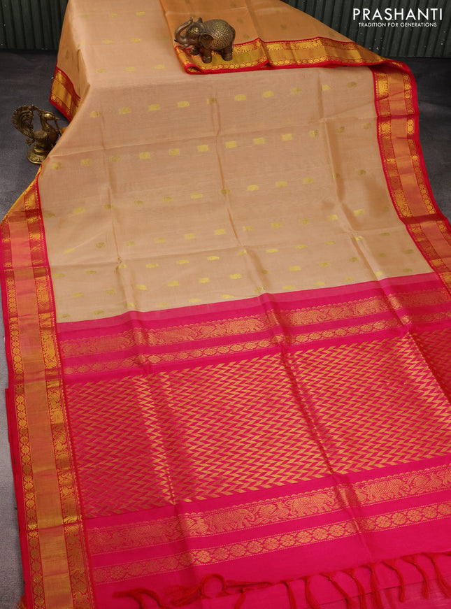 Kuppadam silk cotton saree sandal and pink with zari woven buttas and zari woven border