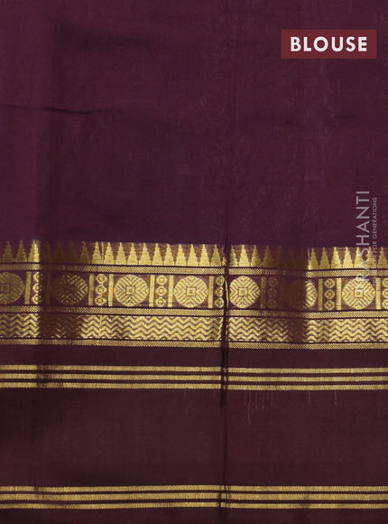 Kuppadam silk cotton saree cream and brown with plain body and rettapet zari woven border
