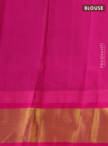 Kuppadam silk cotton saree deep maroon and pink with plain body and temple design zari woven border