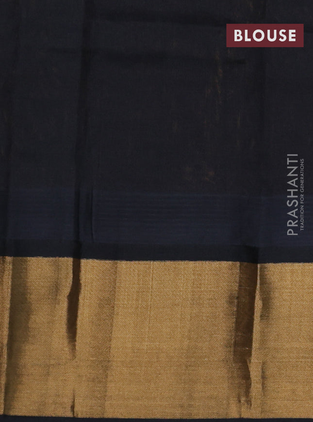 Kuppadam silk cotton saree yellow and black with plain body and temple design zari woven border