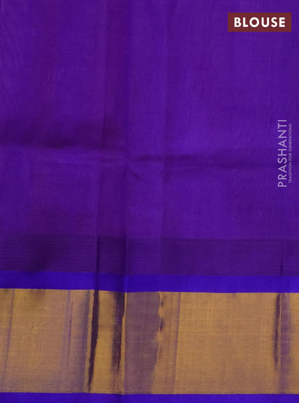 Kuppadam silk cotton saree pastel pink and blue with plain body and temple design zari woven border