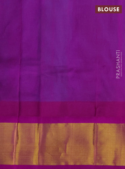 Kuppadam silk cotton saree cs blue and purple with plain body and temple design zari woven border