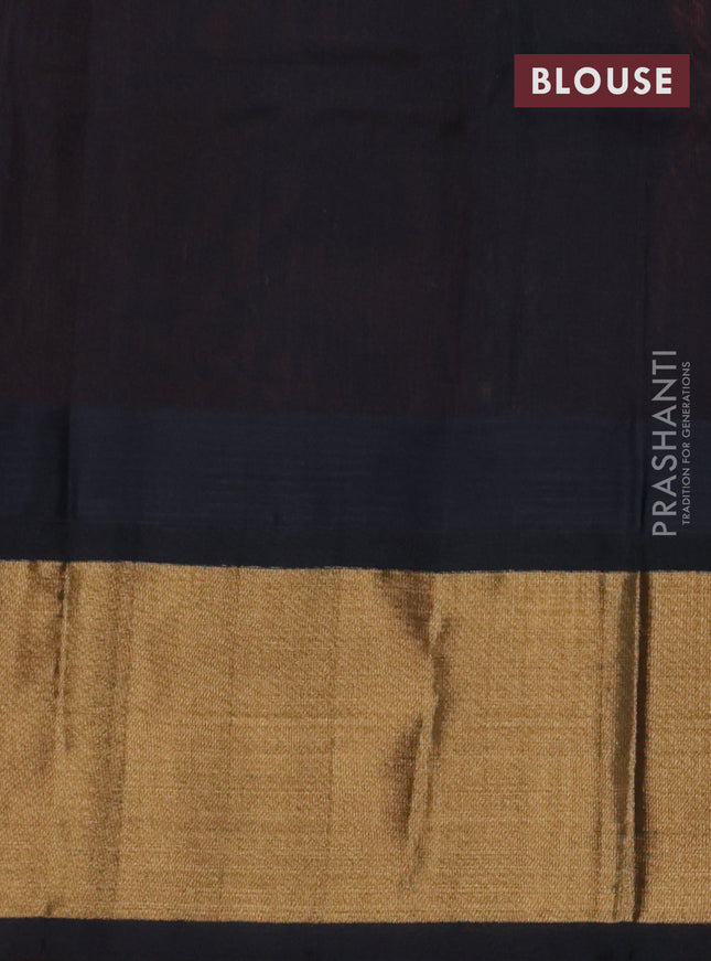 Kuppadam silk cotton saree orange and black with plain body and temple design zari woven border