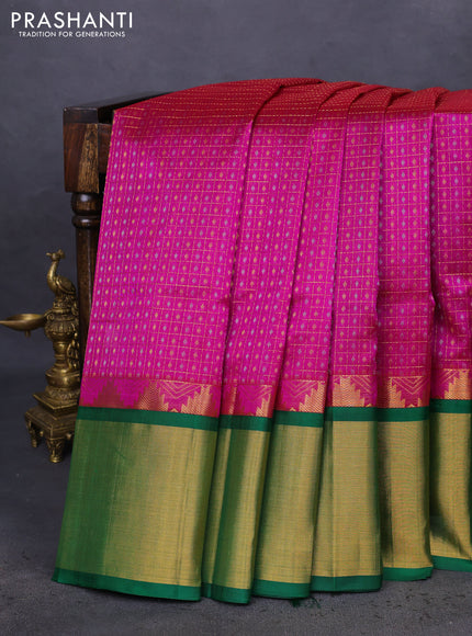 Kuppadam silk cotton saree purple and green with allover zari checks & lakshadeepa buttas and long zari woven border