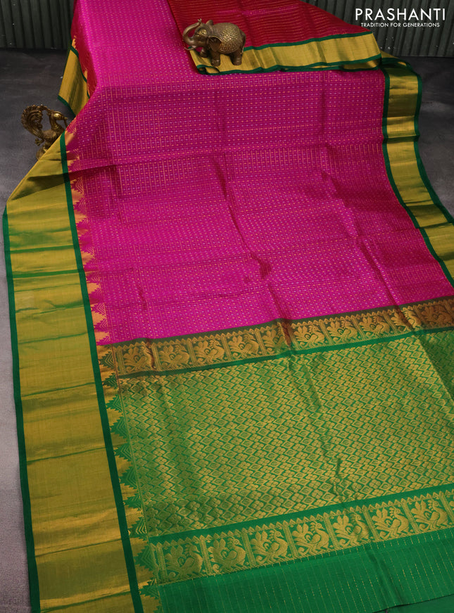Kuppadam silk cotton saree purple and green with allover zari checks & lakshadeepa buttas and long zari woven border