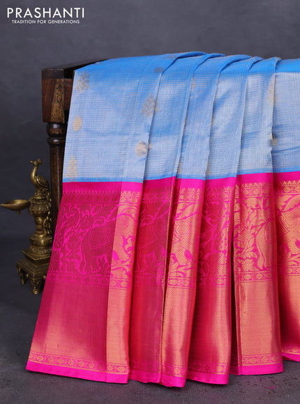 Kuppadam silk cotton saree light blue and pink with allover zari weaves & buttas and long zari woven border