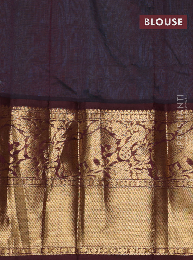 Kuppadam silk cotton saree dual shade of teal blue and deep maroon with allover zari checked pattern and long zari woven border