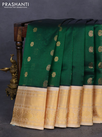 Kuppadam silk cotton saree green and sandal with zari woven buttas and long zari woven border