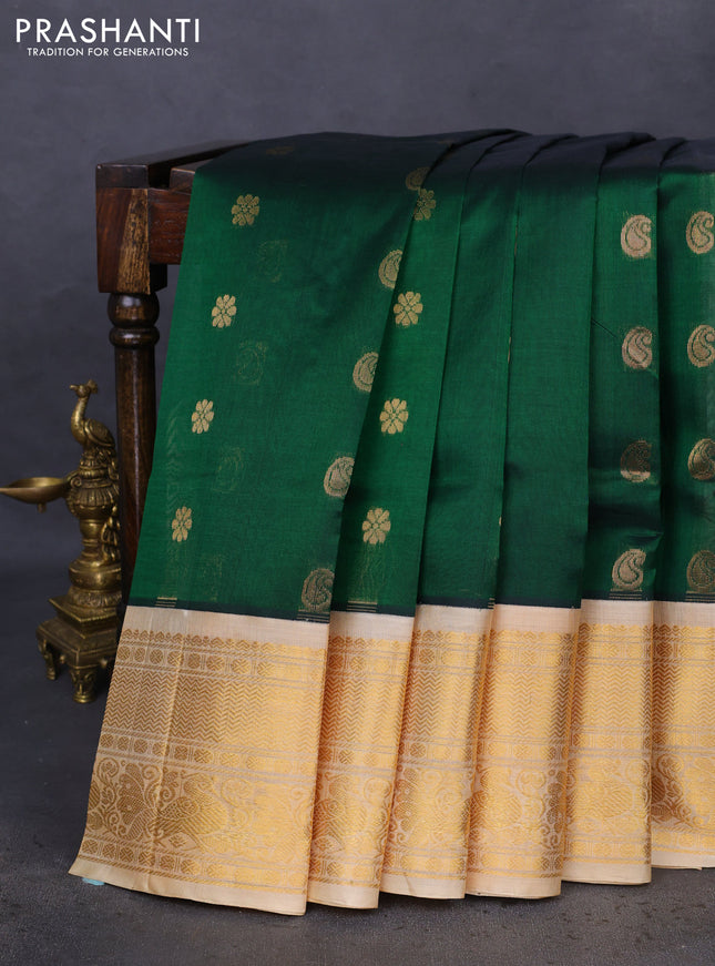Kuppadam silk cotton saree green and sandal with zari woven buttas and long zari woven border