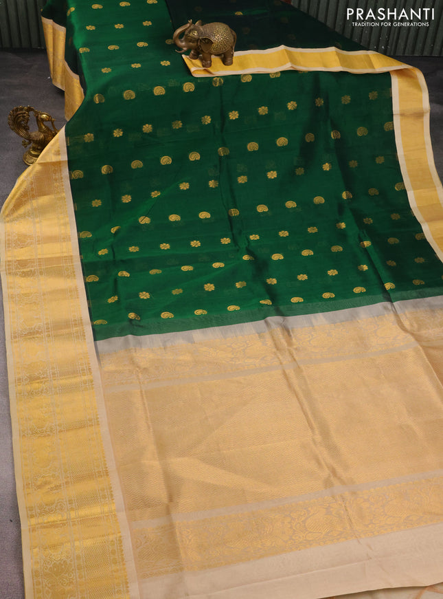 Kuppadam silk cotton saree green and sandal with zari woven buttas and long zari woven border