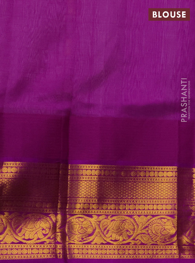 Kuppadam silk cotton saree pastel grey and purple with zari woven buttas and temple design zari woven border