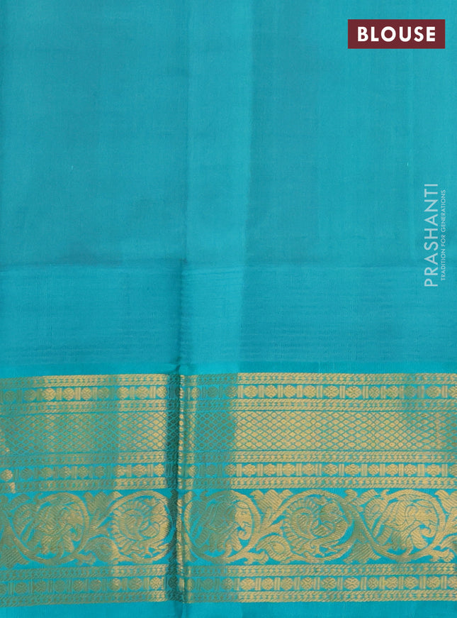 Kuppadam silk cotton saree pink shade and teal blue with zari woven buttas and temple design zari woven border