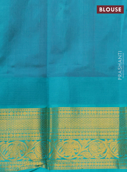 Kuppadam silk cotton saree pink and teal blue with zari woven buttas and temple design zari woven border