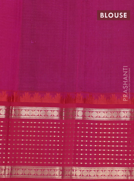 Kuppadam silk cotton saree green and pink with allover small zari checks and temple design zari woven border