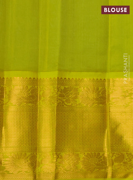 Kuppadam silk cotton saree light blue and lime yellow with silver & gold zari woven buttas and long annam zari woven border